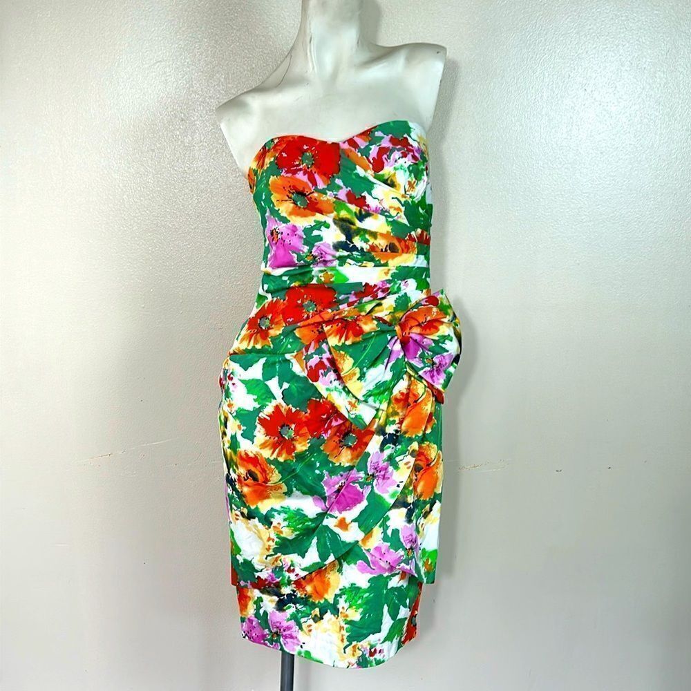 vintage evenings by pantagis strapless floral cocktail dress size 3/4 80s bow